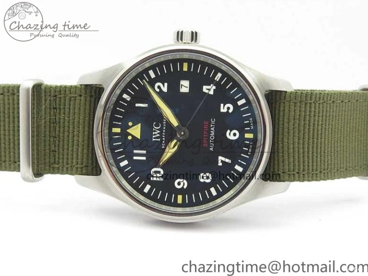 MIROTIME 0207 Fashionable Pilot IW326801 SS MK 1:1 Best Edition Black Dial on Green Nylon Strap MIYOTA 7122